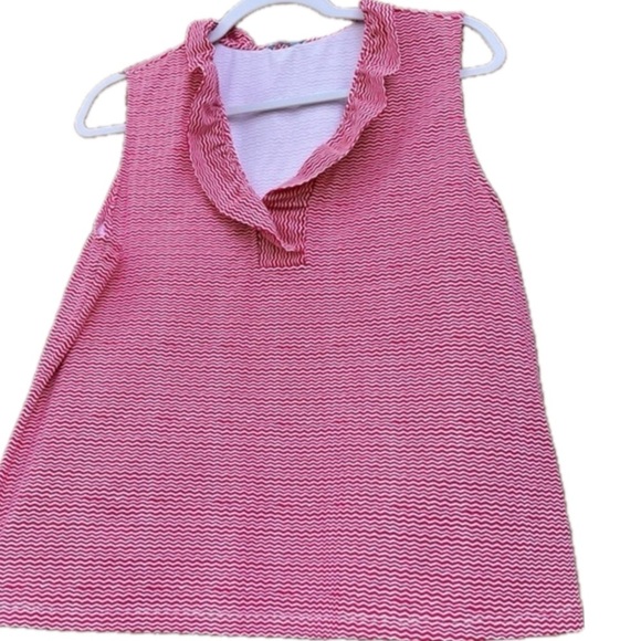 J. McLaughlin Tops - J. McLaughlin Red & White Ruffle Neck Sleeveless stretch Top – Size XL